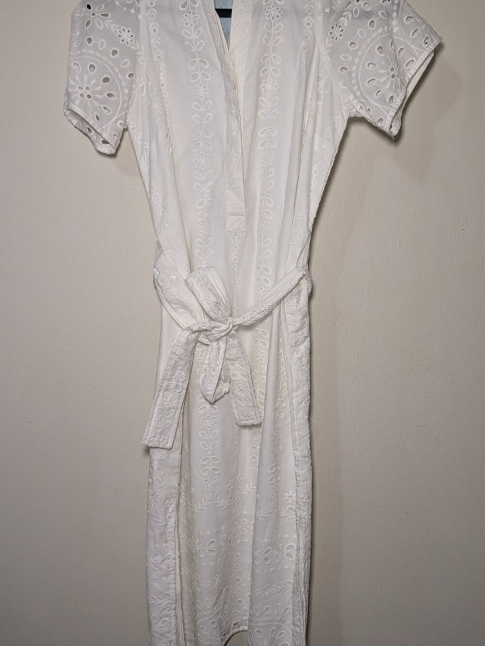 Ann Taylor White Cotton Eyelet Midi Dress Belted Boho Cottage Women's Size XSP